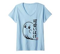 Femme Chibi Ghost Kawaii - Obake Japonais T-Shirt avec Col en V