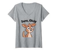 Femme Chibi Kangourou Mascotte Bien sûr, OK T-Shirt avec Col en V