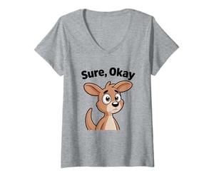 Femme Chibi Kangourou Mascotte Bien sûr, OK T-Shirt avec Col en V