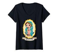Femme Chibi Our Lady Virgen De Guadalupe Saint Virgin Mary T-Shirt avec Col en V
