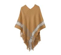 Femme Chic Et Elegant Cheveux Bandeau En Soie Femmes Splice Poncho Avec Glands Faux En Peluche Châle Écharpe À Franges Pashminas Pull Pull Cape Cadeaux Carre De Soie Carré De Soie (Khaki, One Size)