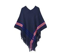 Femme Chic Et Elegant Cheveux Bandeau En Soie Femmes Splice Poncho Avec Glands Faux En Peluche Châle Écharpe À Franges Pashminas Pull Pull Cape Cadeaux Carre De Soie Carré De (Navy,One Size)