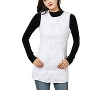 Femme Chic Hiver Long Gilet Chaud Velours en peluche Couleur unie Polaire Doublé Gilet matelassé Veste Rembourrée Bodywarmer Veste sans manches Blanc L