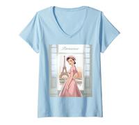 Femme Chic Parisian Lady Tour Eiffel Paris France Vintage Femme T-Shirt avec Col en V