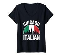 Femme Chicago Drapeau Italien Little Italy Quartier Illinois T-Shirt avec Col en V