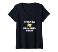 Femme Chicago Drinking Team Group Matching City Beer Alcohol Party T-Shirt avec Col en V