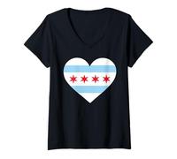 Femme Chicago Heart Flag Pride Windy City Illinois Loop côté Nord T-Shirt avec Col en V