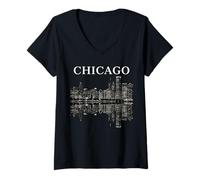 Femme Chicago Illinois Skyline City Reflection Urban T-Shirt avec Col en V