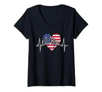 Femme Chicago Skyline Battement de Cœur ÉTATS-Unis J'aime Chicago T-Shirt avec Col en V