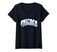 Femme Chicago Skyline Histoire Architecture Voyage Souvenir T-Shirt avec Col en V