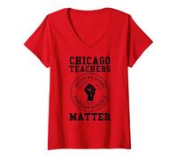 Femme Chicago Teachers Matter Support Union Education Red for Ed T-Shirt avec Col en V