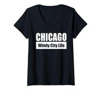 Femme CHICAGO - Windy City Life / La vie de la ville venteuse T-Shirt avec Col en V