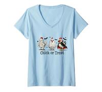 Femme Chick Or Treat Costume d'halloween Poulet Fantôme Sorcière Horreur T-Shirt avec Col en V