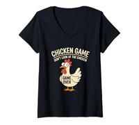 Femme Chicken Game Don't-Look At The Chicken Funny Chicken Humor T-Shirt avec Col en V