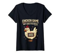 Femme Chicken Game Don't Look At The Chicken Funny Gamer Pixel Art T-Shirt avec Col en V