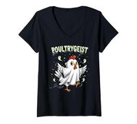 Femme Chicken Ghost Poultrygeist Halloween Costume Farmer T-Shirt avec Col en V