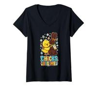 Femme Chicks Dig Me Funny Easter Toddler Boys Men Happy Easter T-Shirt avec Col en V