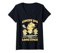 Femme Chicks Dig The Long Stick Joueur de blagues de Crosse - T-Shirt avec Col en V