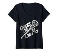 Femme Chicks Dig The Long Stick Lacrosse Jokes Player - T-Shirt avec Col en V