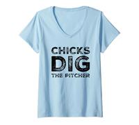 Femme Chicks Dig The Pitcher - Fanatique de Sport Amusant pour Les Amateurs de Baseball T-Shirt avec Col en V