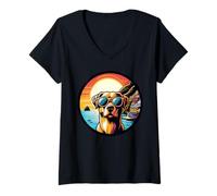 Femme Chien à la côte amalfitaine ! Côte méditerranéenne Italie T-Shirt avec Col en V