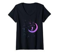 Femme Chien Assis et Suppliant sur la Lune - Love Dog to The Moon T-Shirt avec Col en V
