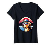 Femme Chien au Mont Fuji au Japon T-Shirt avec Col en V