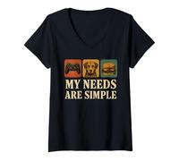 Femme Chien avec Hamburger My Needs are Simple and Game T-Shirt avec Col en V