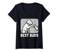 Femme Chien avec l'amitié poing. Meilleurs copains. T-Shirt avec Col en V