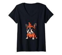 Femme Chien Bouledogue français Zombie Amusant d'halloween T-Shirt avec Col en V