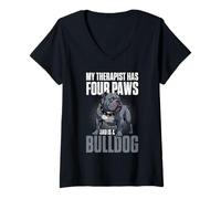 Femme Chien Bouledogue T-Shirt avec Col en V