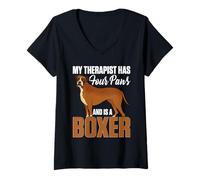 Femme Chien Boxer T-Shirt avec Col en V