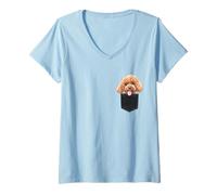 Femme Chien CANICHE en poche Dog in Pocket Cadeau T-Shirt avec Col en V