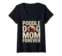 Femme Chien Caniche rétro Mom Forever T-Shirt avec Col en V