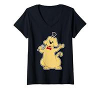 Femme Chien Chanteur Microphone Chant T-Shirt avec Col en V