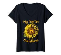 Femme Chien d'arrêt Anglais est Mon Rayon de Soleil Tournesol T-Shirt avec Col en V