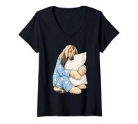 Femme Chien de lévrier Afghan endormi dans Un Pyjama Mignon T-Shirt avec Col en V