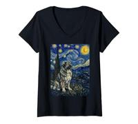 Femme Chien des Carpates roumain Van Gogh Nuit étoilée T-Shirt avec Col en V
