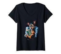 Femme Chien drôle avec livre: Comment former votre humain. D T-Shirt avec Col en V