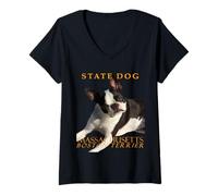 Femme Chien du territoire du Massachusetts Le Boston Terrier Style vecteur T-Shirt avec Col en V