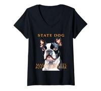 Femme Chien du territoire du Massachusetts The Boston Terrier Art T-Shirt avec Col en V