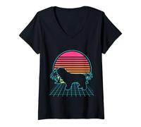 Femme Chien esthétique Vintage des années 80 Vaporwave polonais T-Shirt avec Col en V