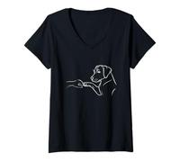 Femme Chien et Humain Coup de Poing amitié Design Minimaliste T-Shirt avec Col en V