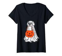 Femme Chien fantôme d'halloween T-Shirt avec Col en V