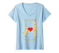 Femme Chien fidèle offrant Un cœur au Design Minimaliste de l'amour des Animaux de Compagnie T-Shirt avec Col en V