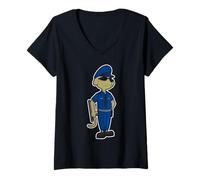 Femme Chien Flic Matraque Police T-Shirt avec Col en V