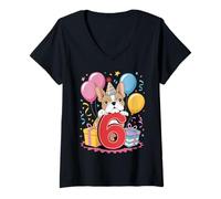 Femme Chien Frenchie 6e anniversaire enfants 6 ans 6 ans bouledogue français T-Shirt avec Col en V