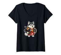 Femme Chien guerrier samouraï husky japonais T-Shirt avec Col en V