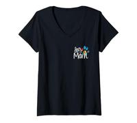 Femme Chien Maman Imprimé Patte Chiot Love Fête des Mères Tie Dye BFF T-Shirt avec Col en V