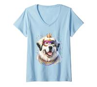Femme Chien Mastiff des Pyrénées Mardi Gras T-Shirt avec Col en V